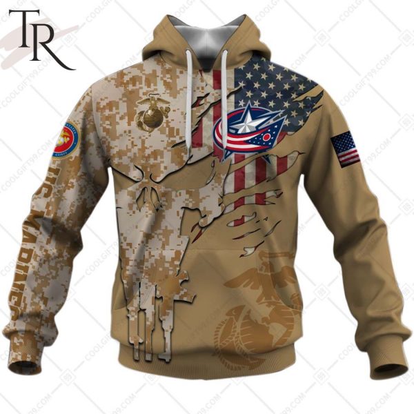 Personalized NHL Columbus Blue Jackets Marine Corps Camo Hoodie