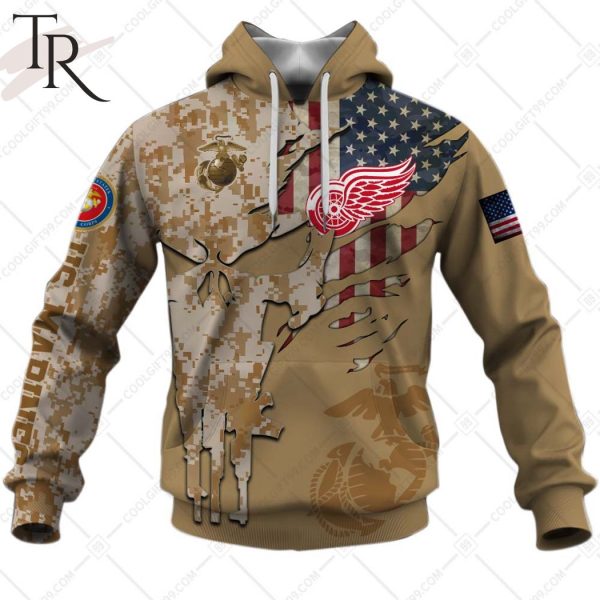 Personalized NHL Detroit Red Wings Marine Corps Camo Hoodie