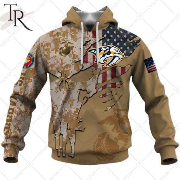 Personalized NHL Nashville Predators Marine Corps Camo Hoodie