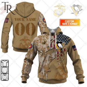 Personalized NHL Pittsburgh Penguins Marine Corps Camo Hoodie