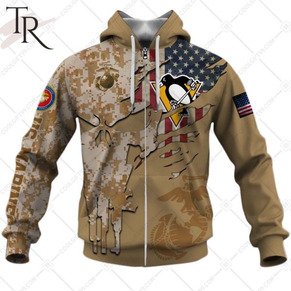 Personalized NHL Pittsburgh Penguins Marine Corps Camo Hoodie