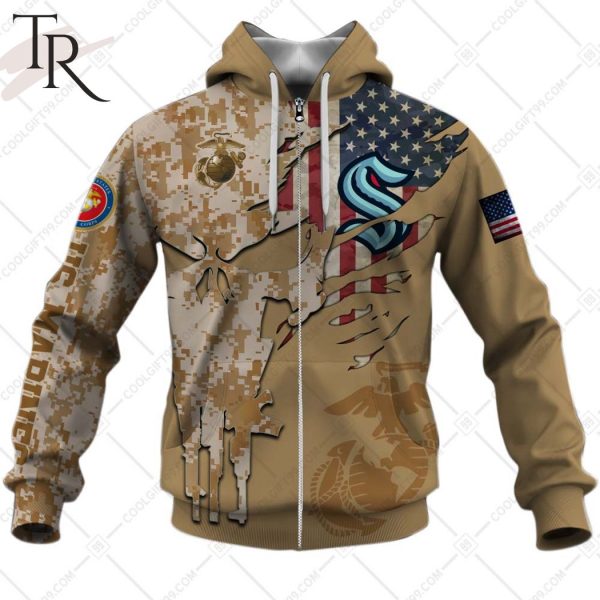 Personalized NHL Seattle Kraken Marine Corps Camo Hoodie