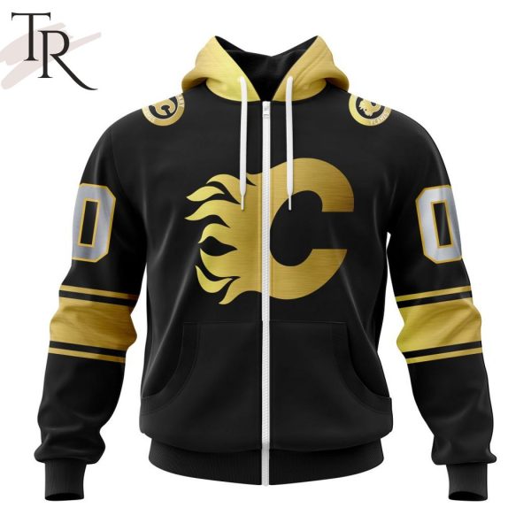 NHL Calgary Flames Special Black And Gold Design Hoodie