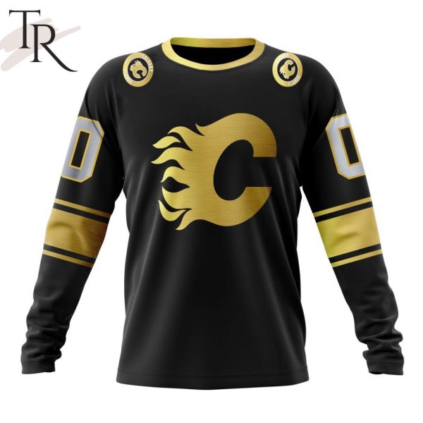 NHL Calgary Flames Special Black And Gold Design Hoodie