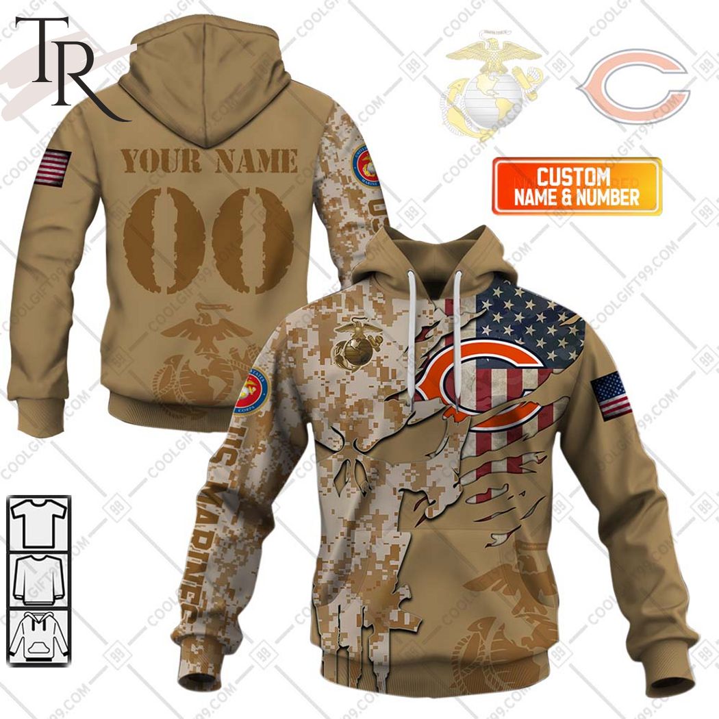Personalized NFL Chicago Bears Marine Corps Camo Hoodie