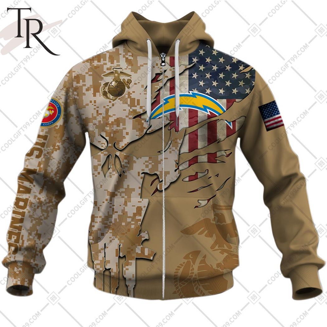 Personalized NFL Los Angeles Chargers Marine Corps Camo Hoodie