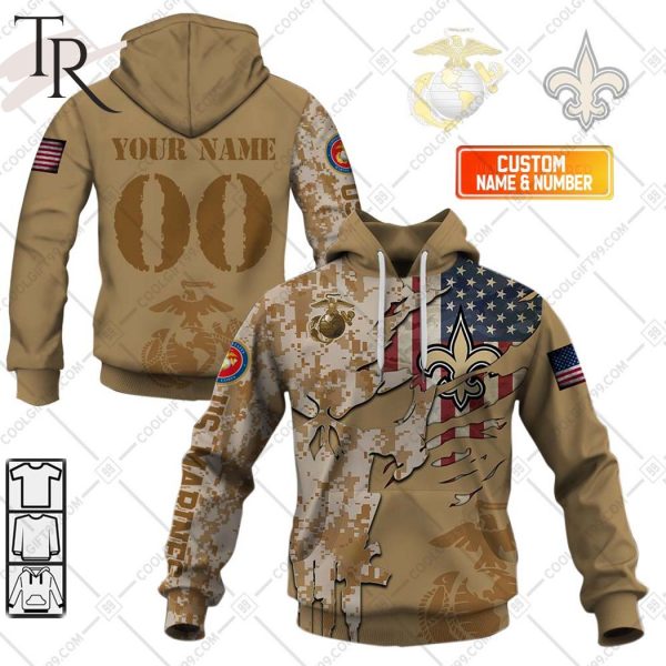 Personalized NFL New Orleans Saints Marine Corps Camo Hoodie