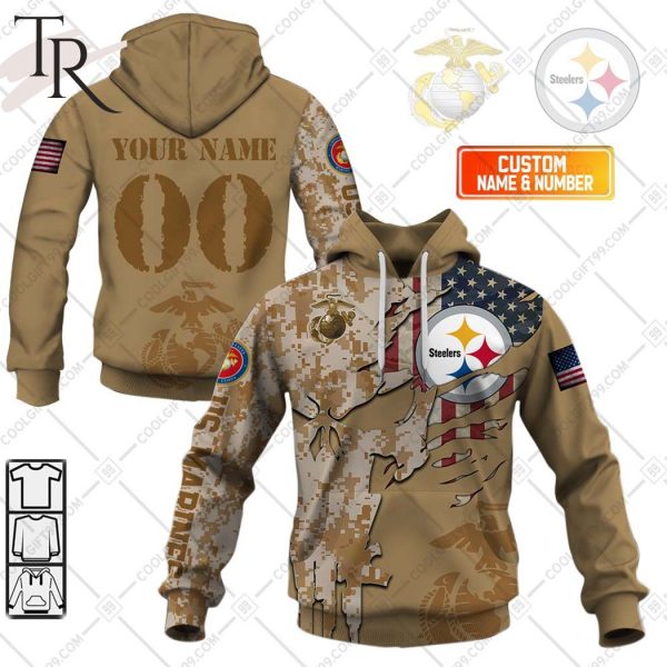 Personalized NFL Pittsburgh Steelers Marine Corps Camo Hoodie