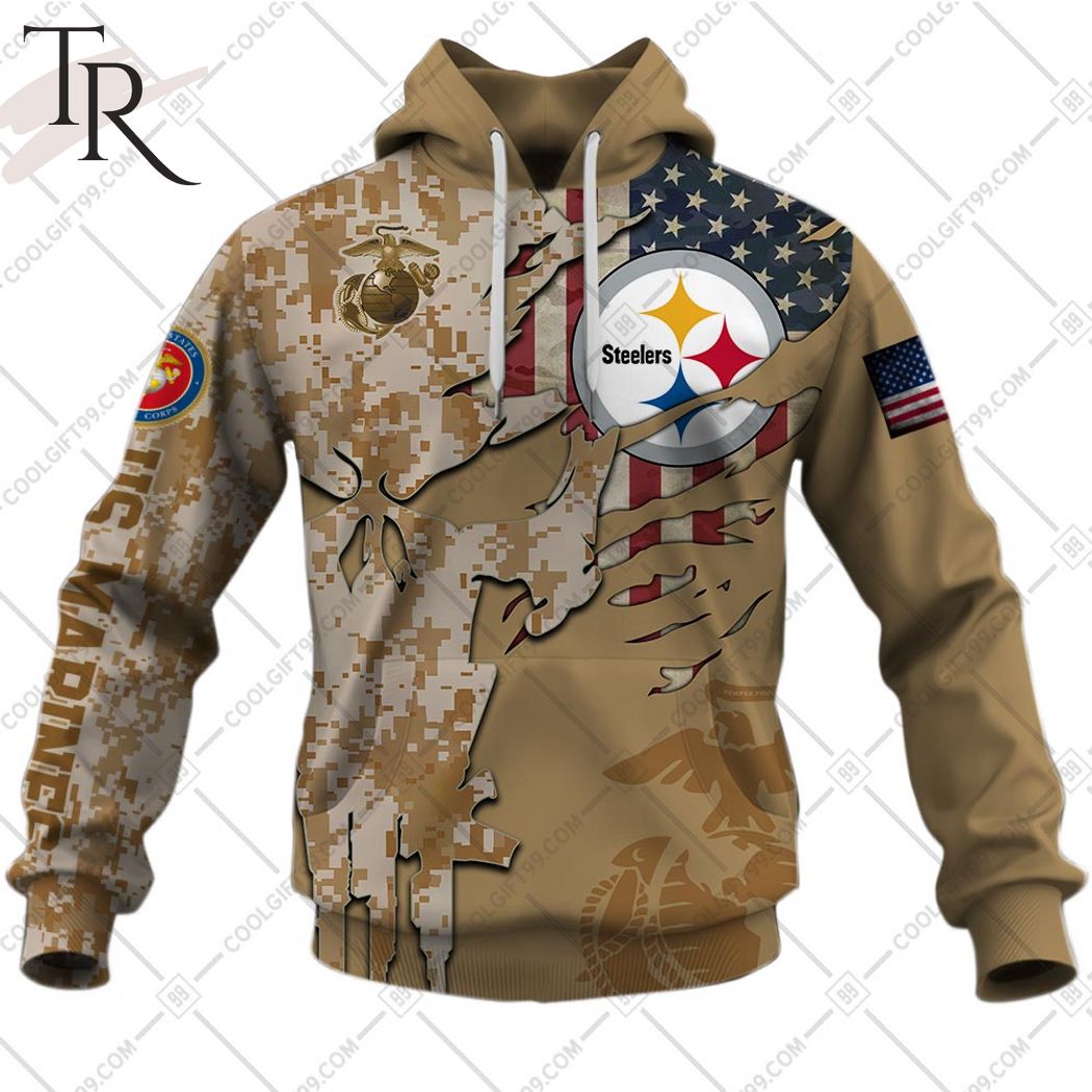 Personalized NFL Pittsburgh Steelers Marine Corps Camo Hoodie