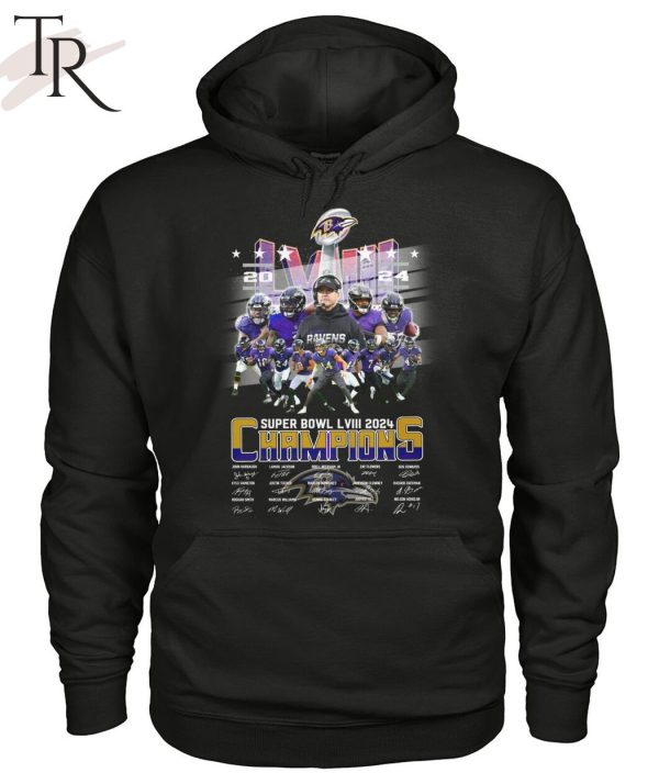 Baltimore Ravens Super Bowl LVIII 2024 Champions Signatures T-Shirt