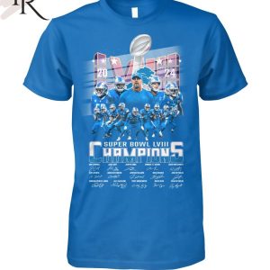 Detroit Lions Super Bowl LVIII 2024 Champions Signatures T-Shirt