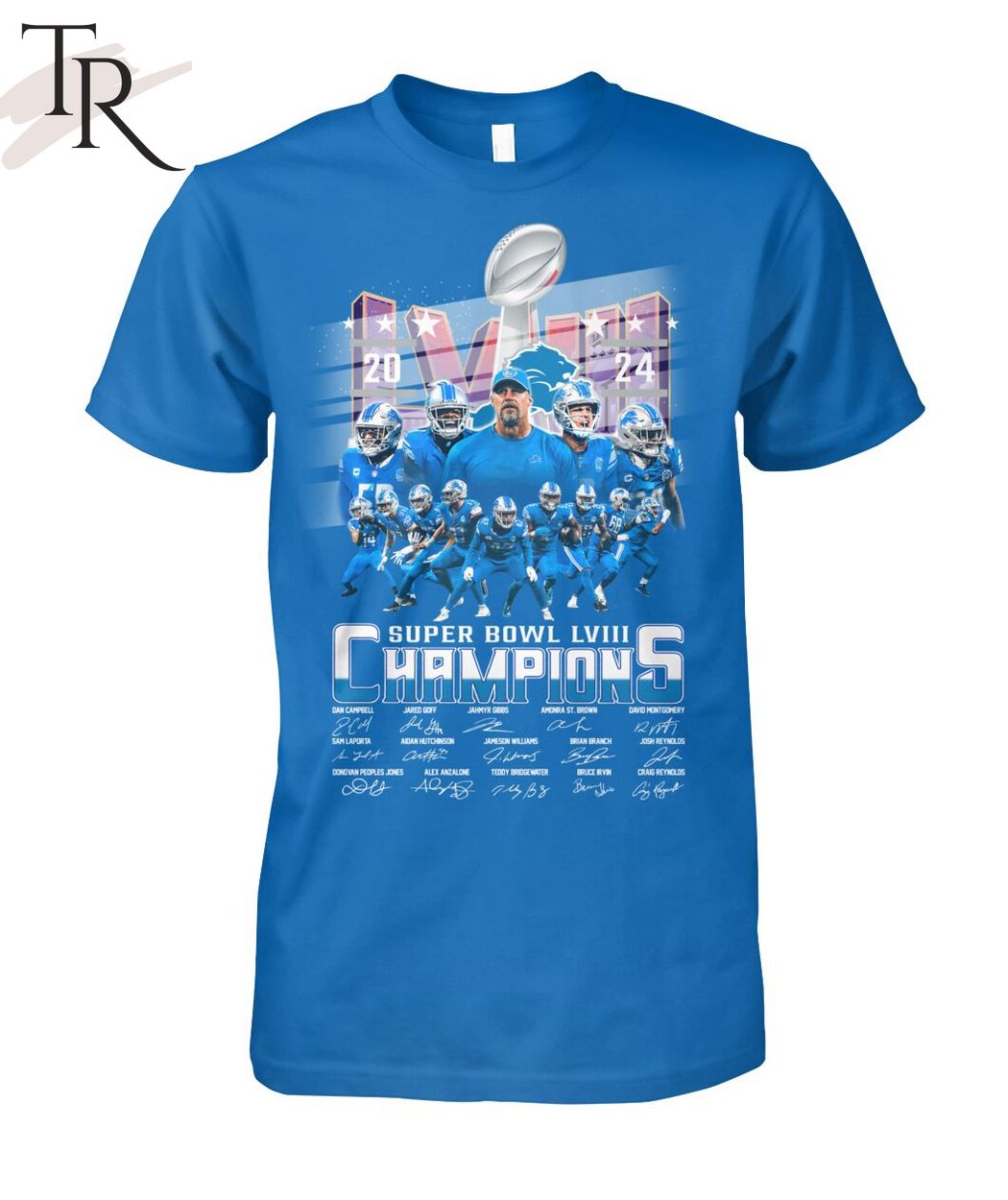 Detroit Lions Super Bowl LVIII 2024 Champions Signatures T-Shirt