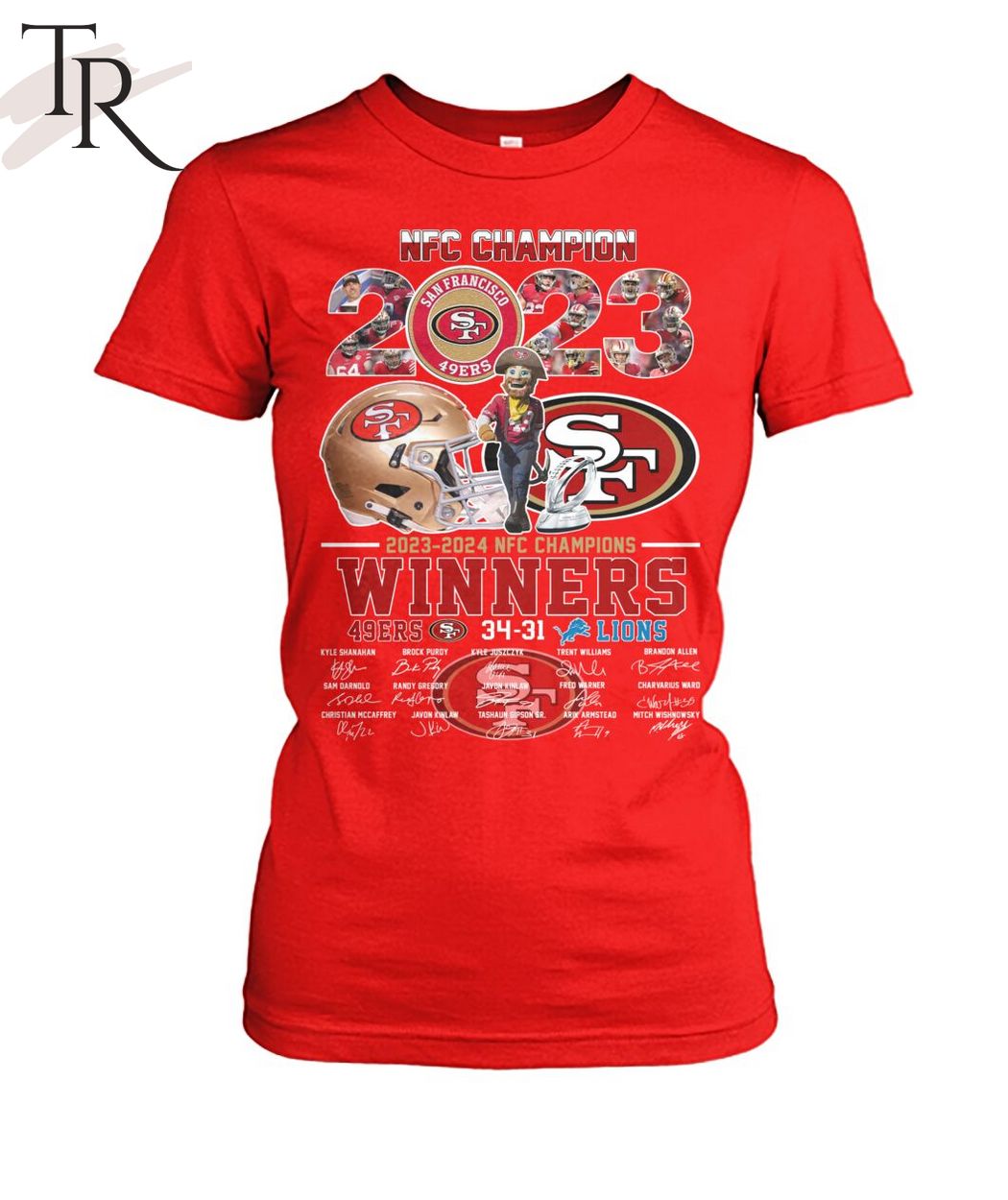 2023 - 2024 NFC Champions Winners San Francisco 49ers 34 - 31 Detroit Lions Signatures T-Shirt