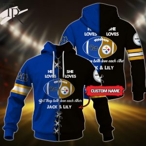 He Loves – She Loves – Mix 2 Football Teams Select Any 2 Teams to Mix and Match! Custom Name Hoodie