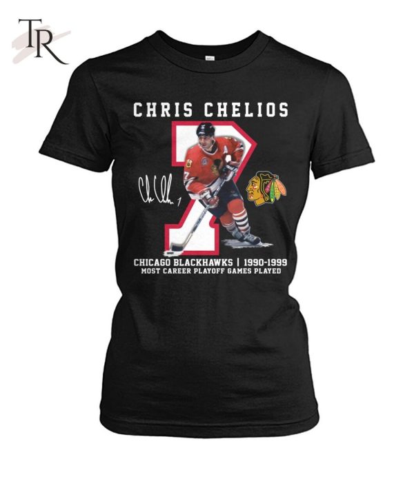 Chris Chelios Chicago Blackhawks 1990-1999 Most Career Playoff Games Played T-Shirt