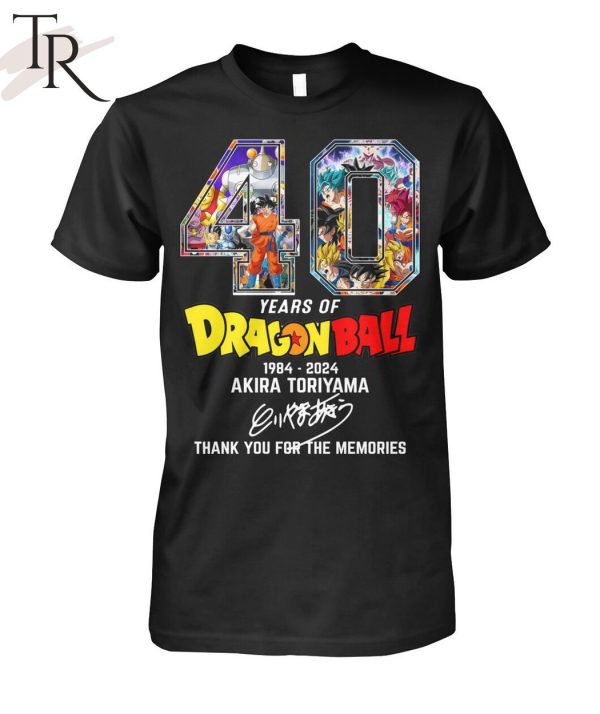 40 Years Of Dragon Ball 1984-2024 Akira Toriyama Signature Thank You For The Memories T-Shirt