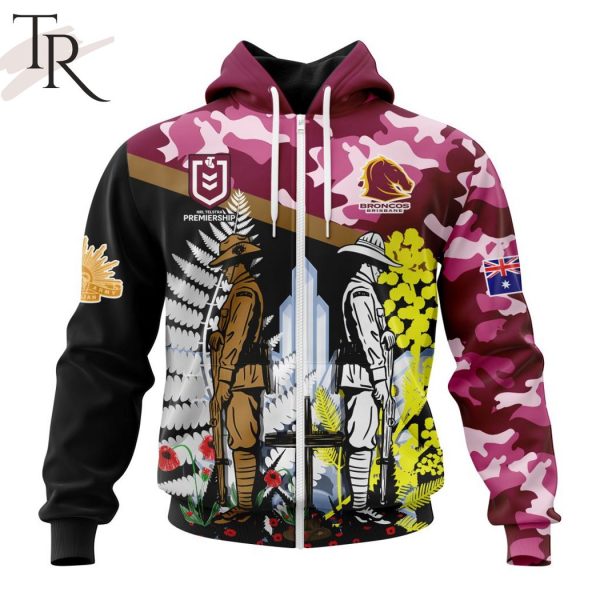 NRL Brisbane Broncos Personalized ANZAC Day Design Hoodie