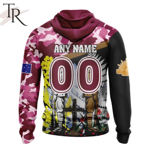 NRL Brisbane Broncos Personalized ANZAC Day Design Hoodie