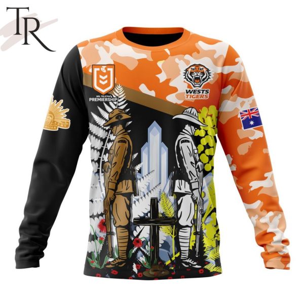 NRL Wests Tigers Personalized ANZAC Day Design Hoodie