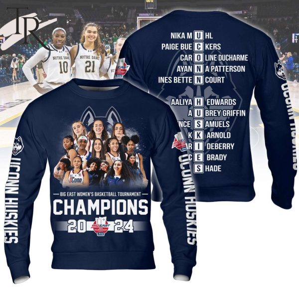 Uconn Huskies Big East Women’s Basketball Tournament Champions 2024 Navy Hoodie