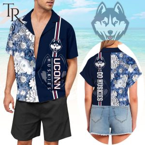 Uconn Huskies Mix Flower Button Up Hawaiian Shirt