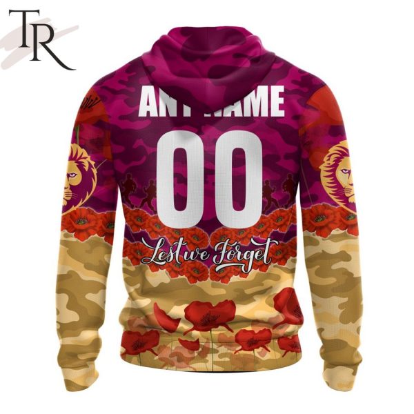 AFL Brisbane Lions Special ANZAC Day Design Lest We Forget Hoodie