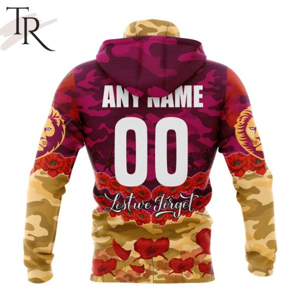 AFL Brisbane Lions Special ANZAC Day Design Lest We Forget Hoodie