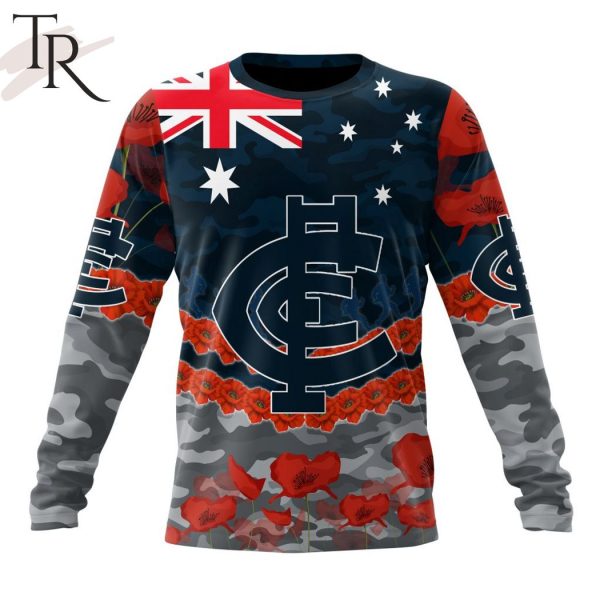 AFL Carlton Football Club Special ANZAC Day Design Lest We Forget Hoodie