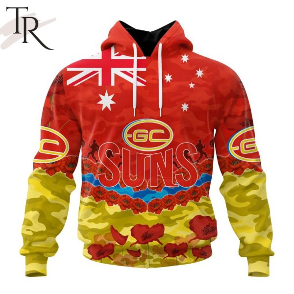 AFL Gold Coast Suns Special ANZAC Day Design Lest We Forget Hoodie