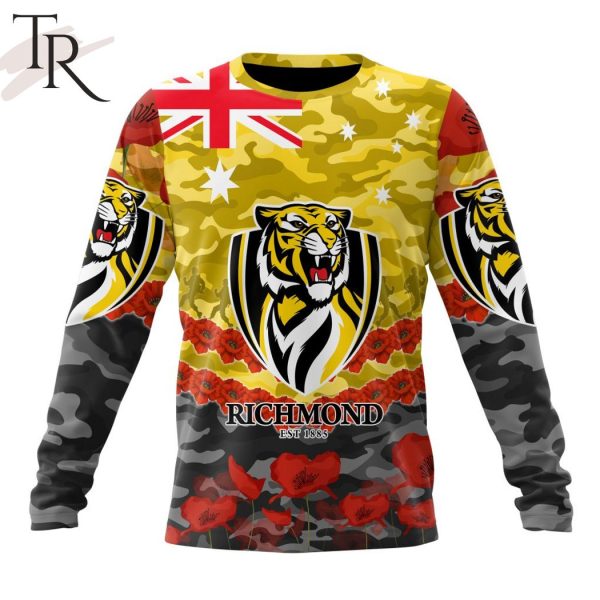 AFL Richmond Tigers Special ANZAC Day Design Lest We Forget Hoodie