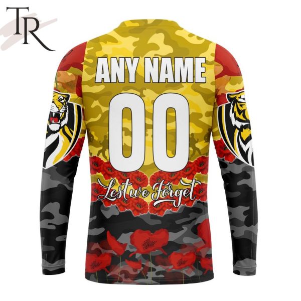 AFL Richmond Tigers Special ANZAC Day Design Lest We Forget Hoodie