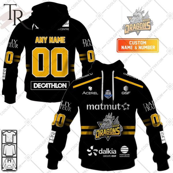 Personalized FR Hockey Dragons de Rouen Home Jersey Style Hoodie