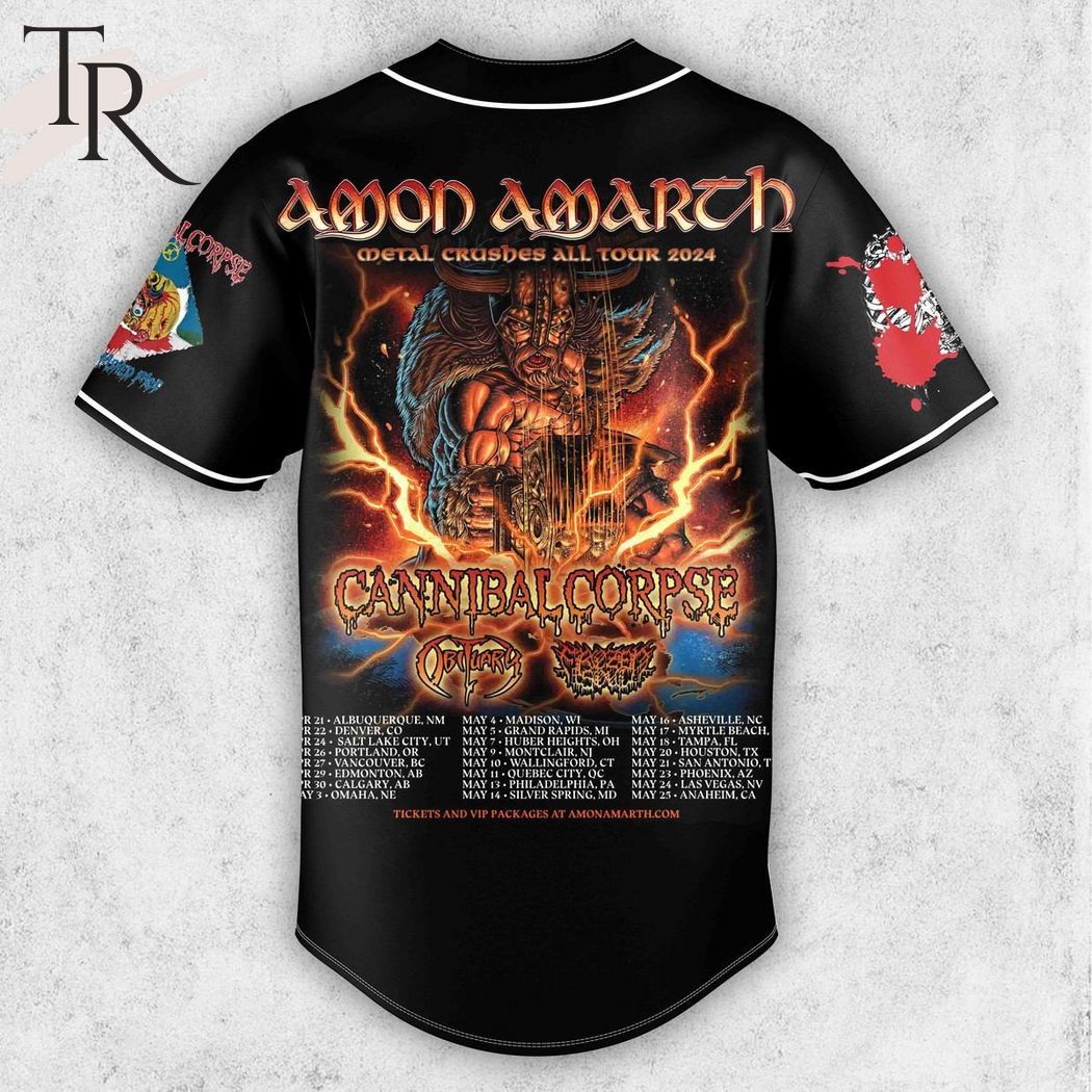 Cannibal Corpse Amon Amarth Metal Crushes All Tour 2024 Baseball Jersey