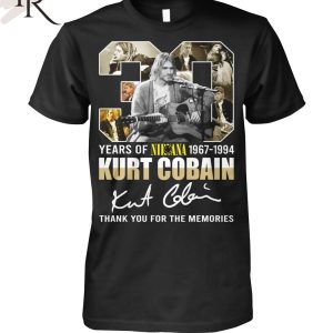 30 Years Of Nirvana 1967-1994 Kurt Cobain Thank You For The Memories T-Shirt