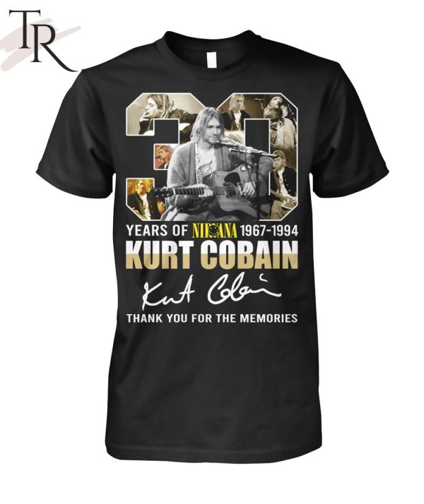 30 Years Of Nirvana 1967-1994 Kurt Cobain Thank You For The Memories T-Shirt