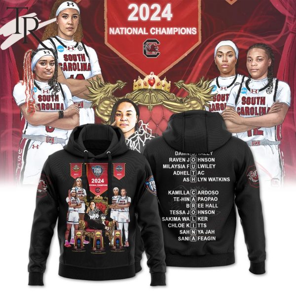 South Carolina Gamecocks 2024 NCAA Women’s Basketball National 3 Time Champions Hoodie – Black