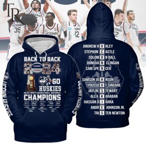 Back To Back 2024 NCAA Men’s Basketball National Champions Uconn Huskies Hoodie – Navy