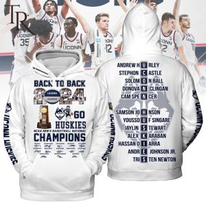 Back To Back 2024 NCAA Men’s Basketball National Champions Uconn Huskies Hoodie – White