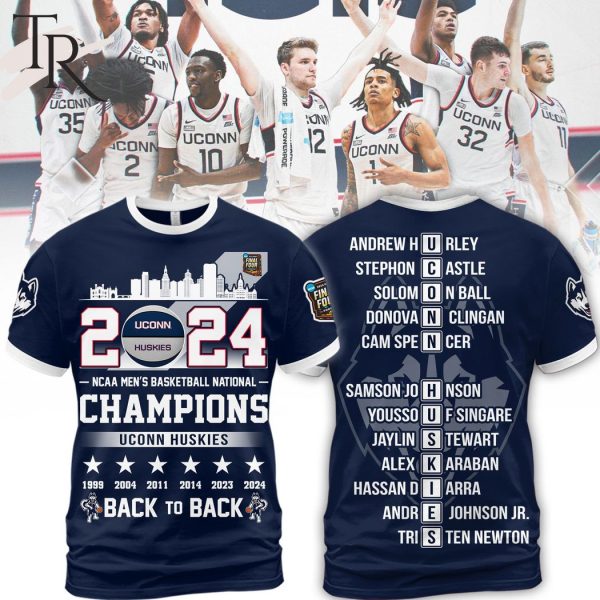 Uconn Huskies 2024 NCAA Men’s Basketball National Champions Back To Back Hoodie – Navy