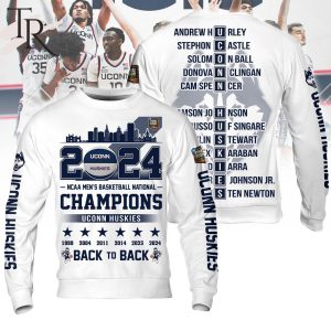 Uconn Huskies 2024 NCAA Men’s Basketball National Champions Back To Back Hoodie – White