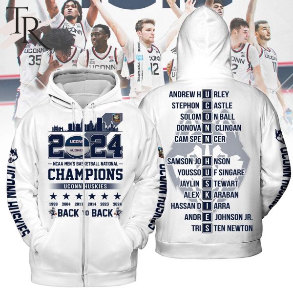 Uconn Huskies 2024 NCAA Men’s Basketball National Champions Back To Back Hoodie – White