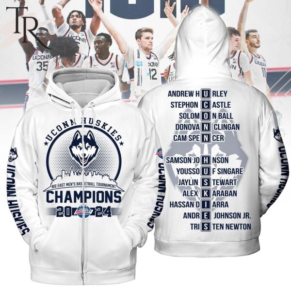 Uconn Huskies Big East Men’s Basketball Tournament Champions 2024 Hoodie – White