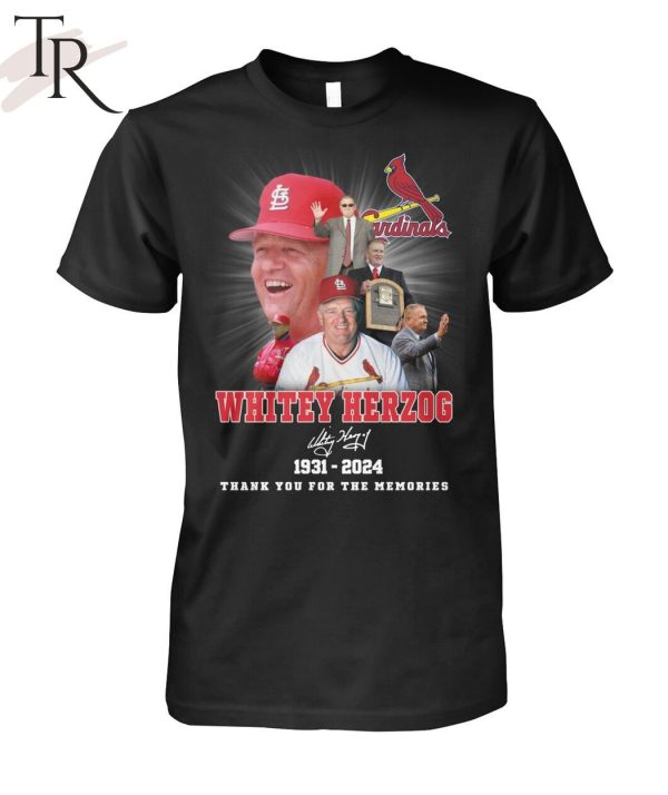 Whitey Herzog 1931-2024 Thank You For The Memories Signature T-Shirt