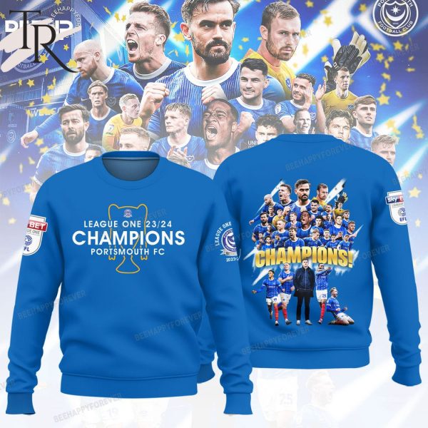 League One 23-24 Champions Portsmouth FC Hoodie – Blue
