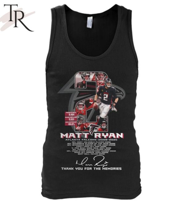 Atlanta Falcons Matt Ryan 2008-2021 Signature Thank You For The Memories T-Shirt