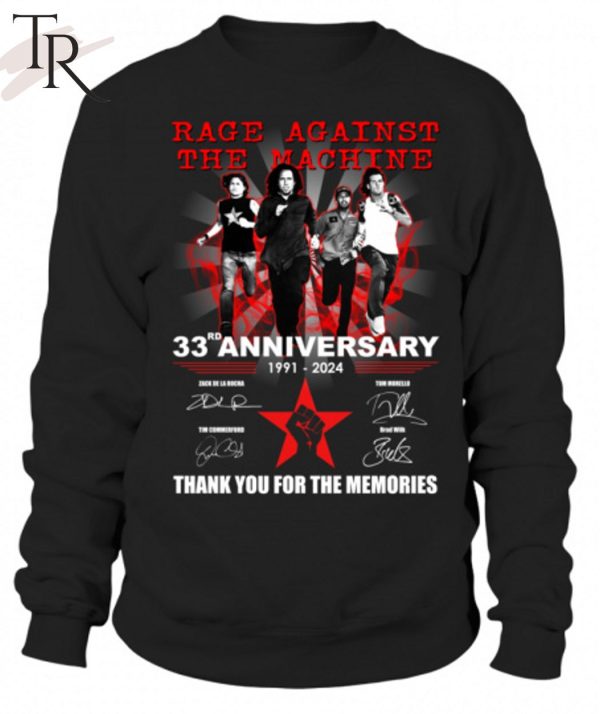 Rage Against The Machine 33rd Anniversary 1991-2024 Thank You For The Memories T-Shirt