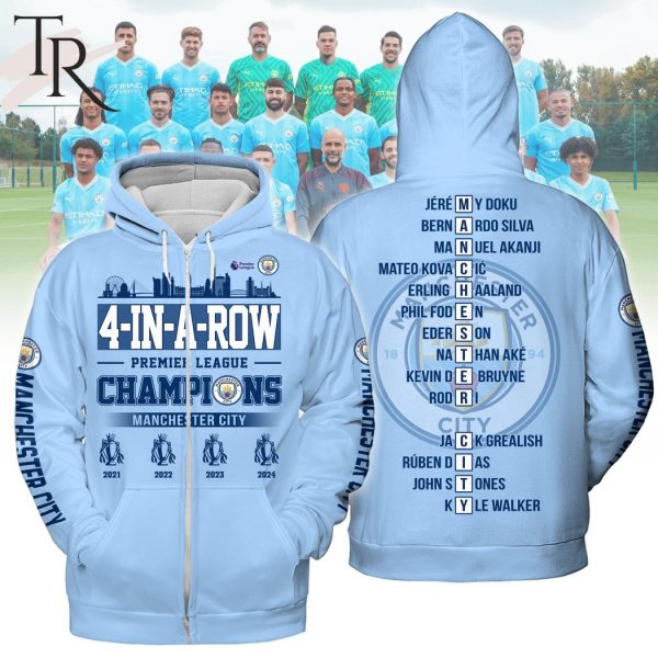 4-In-A-Row Premier League Champions Manchester City 2021 2022 2023 2024 Hoodie