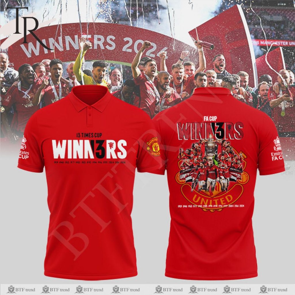 thumbnail image 2 of Manchester United 13 Times Cup Winners T-Shirt – 2024 Fan Gift – Russell/FOTL Cotton Tee 2 of 2