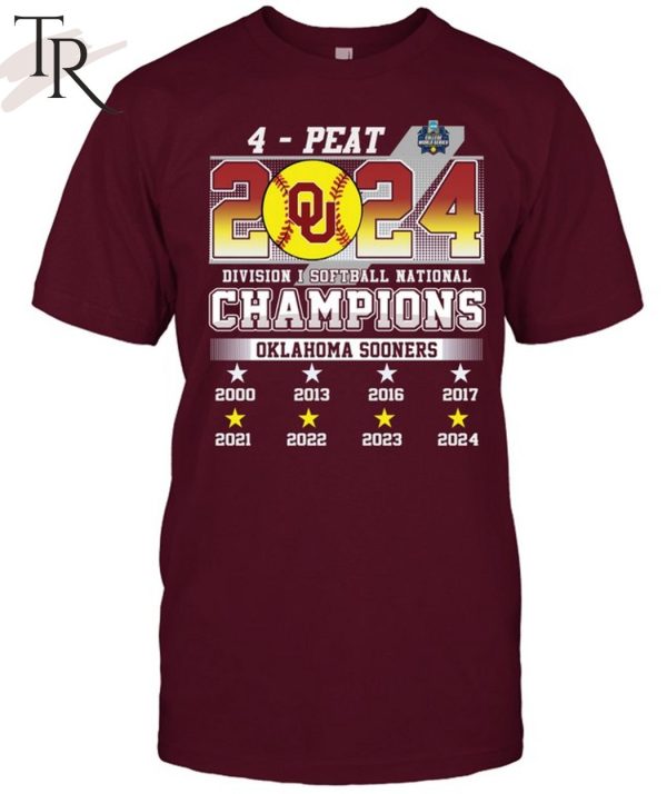 4 – Peat 2024 Division I Softball National Champions Oklahoma Sooners T-Shirt