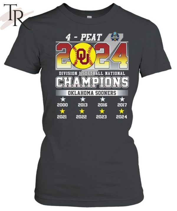4 – Peat 2024 Division I Softball National Champions Oklahoma Sooners T-Shirt